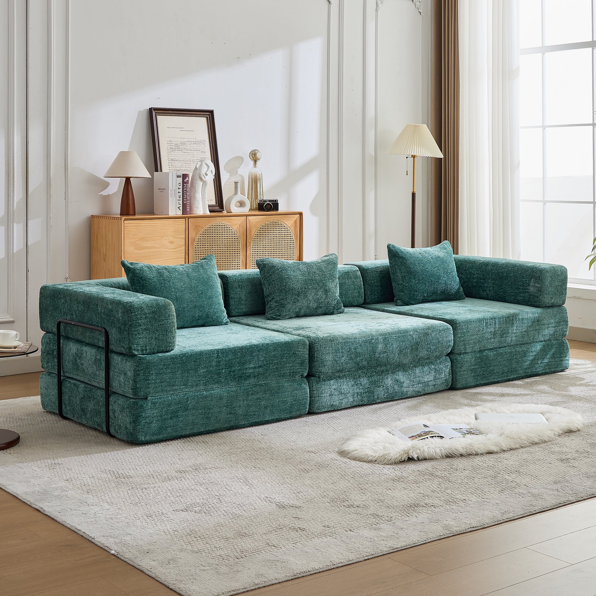 Dark Green Chenille Sofa Bed
