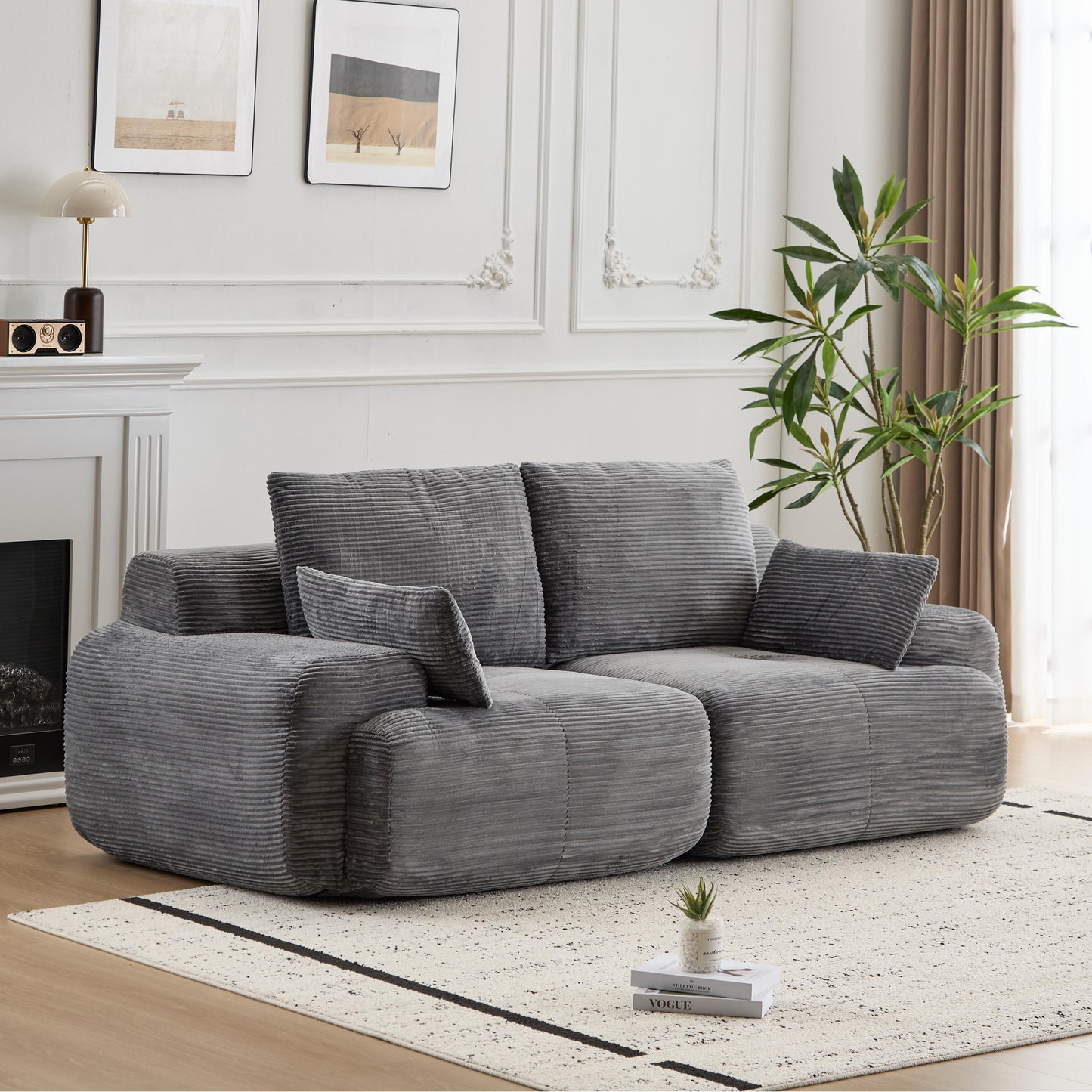 Modern Memory Foam Compressed Sofa,2 Seater Large Sectional Couches For Living Room,Pet-Friendly Cloud Modular Sectional Sofa,Corduroy Fabric,Extra Deep Loveseat,No Assembly Required, Grey