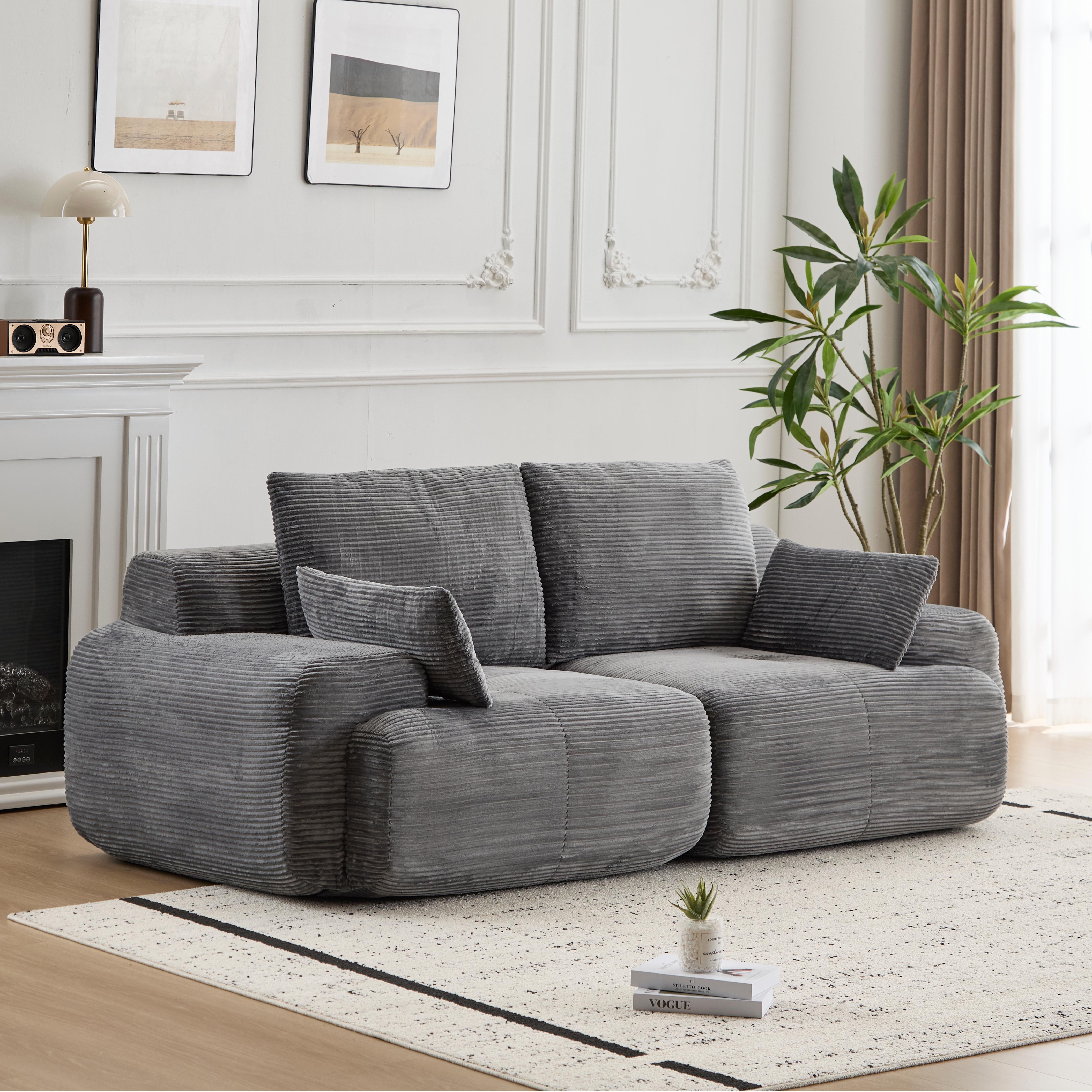 Sofá Comprimido de Espuma de Memoria Moderna, Sofá Seccional Grande de 2 Plazas para Sala de Estar, Sofá Seccional Modular Nube Amigable con Mascotas, Tela de Pana, Loveseat Extra Profundo, Sin Ensamblaje Requerido, Gris