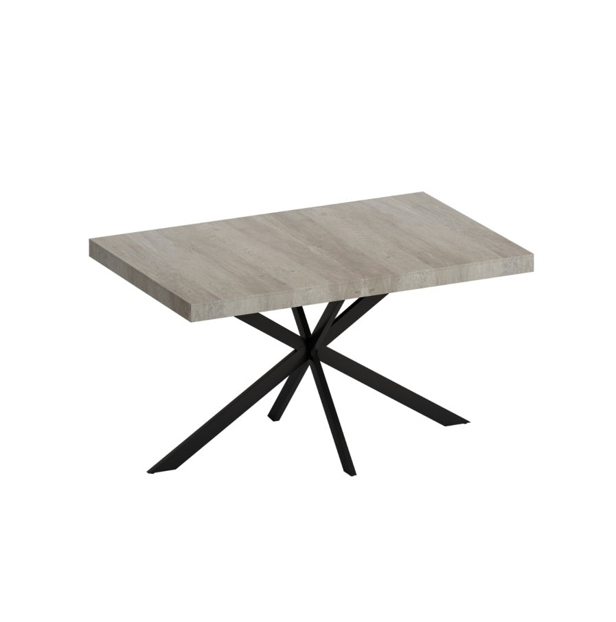 55.11-70.86 Retro Rectangular Stretch Dining Table, Grey Carole Top With Black Embossed Center Pl