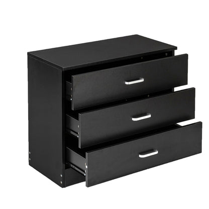 3 Drawers Bedside Table Black