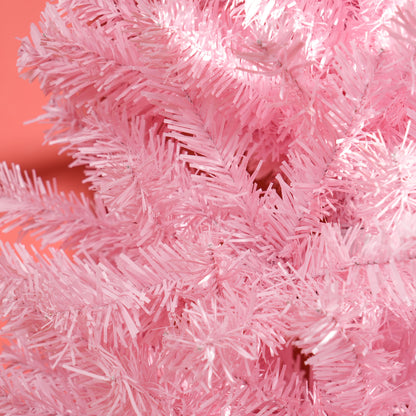 HOMCOM 8' Tall Unlit Slim Douglas Fir Artificial Christmas Tree With 1168 Realistic Branch Tips, Pink