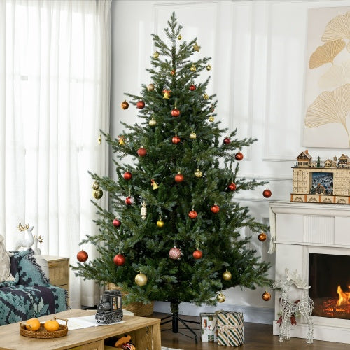 HOMCOM 2,29 m künstlicher Weihnachtsbaum mit 1288 Ästen, automatisches Öffnen, Stahlfuß, breite Form, leicht zu formende Äste