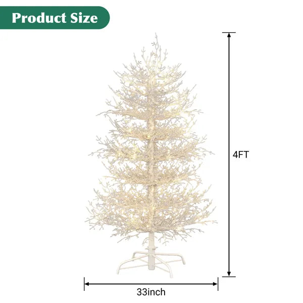 Árbol de Navidad Artificial de Abeto Aspen Preiluminado de 4FT, Árbol de Navidad Articulado con 280 Puntas de Ramas Cubiertas de Nieve, 230 Luces LED de Luz Blanca Cálida, Árbol de Navidad Coral para Hogar y Fiestas--No Soporta Recogida en Persona