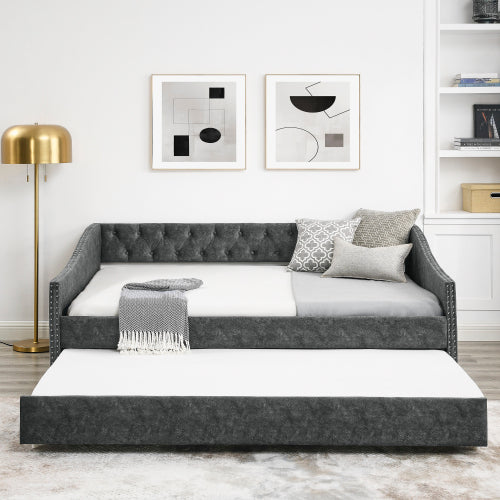 El Sofá Cama de Tamaño Completo Cuenta con una Cama Sofá Tapizada con Tachuelas de Tamaño Doble sobre Ruedas Plataformas No Disponibles - Temu