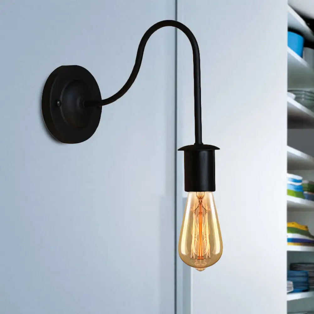Lámpara de pared vintage de metal con brazo flexible de 7"/11" de diámetro y bombilla desnuda, color negro.