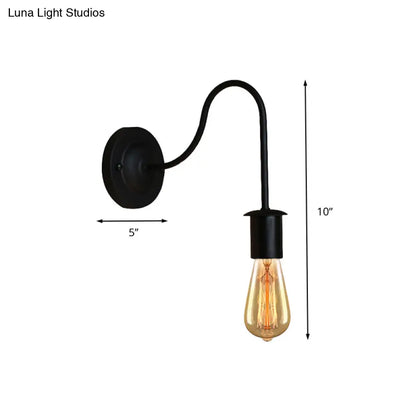 Lámpara de pared vintage de metal con brazo flexible de 7"/11" de diámetro y bombilla desnuda, color negro.