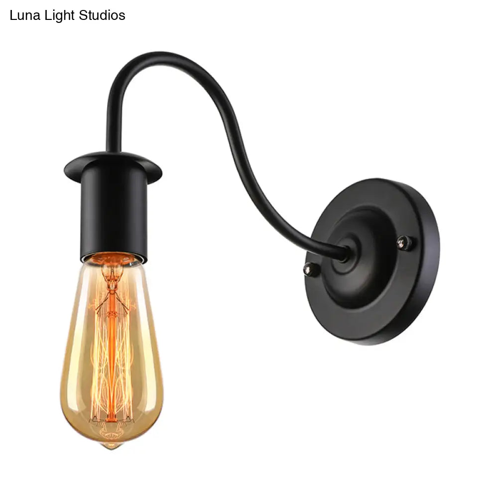 Lámpara de pared vintage de metal con brazo flexible de 7"/11" de diámetro y bombilla desnuda, color negro.