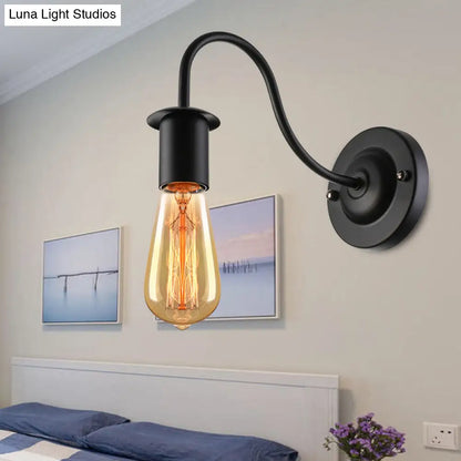 Lámpara de pared vintage de metal con brazo flexible de 7"/11" de diámetro y bombilla desnuda, color negro.