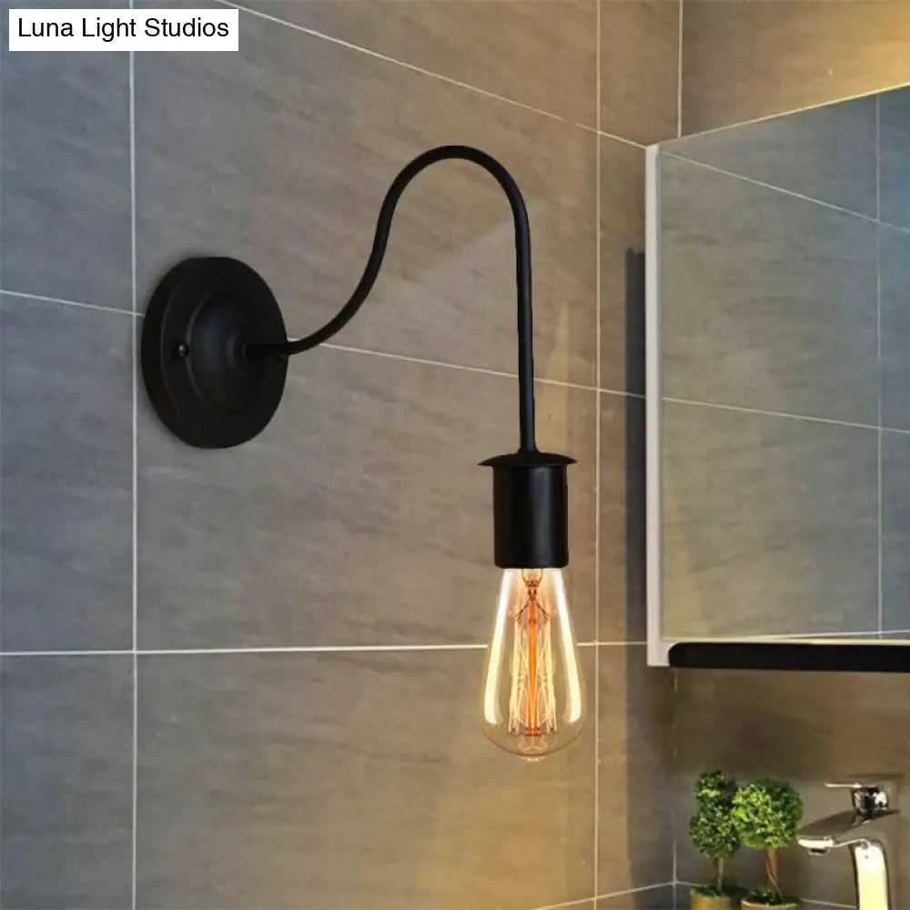 Lámpara de pared vintage de metal con brazo flexible de 7"/11" de diámetro y bombilla desnuda, color negro.