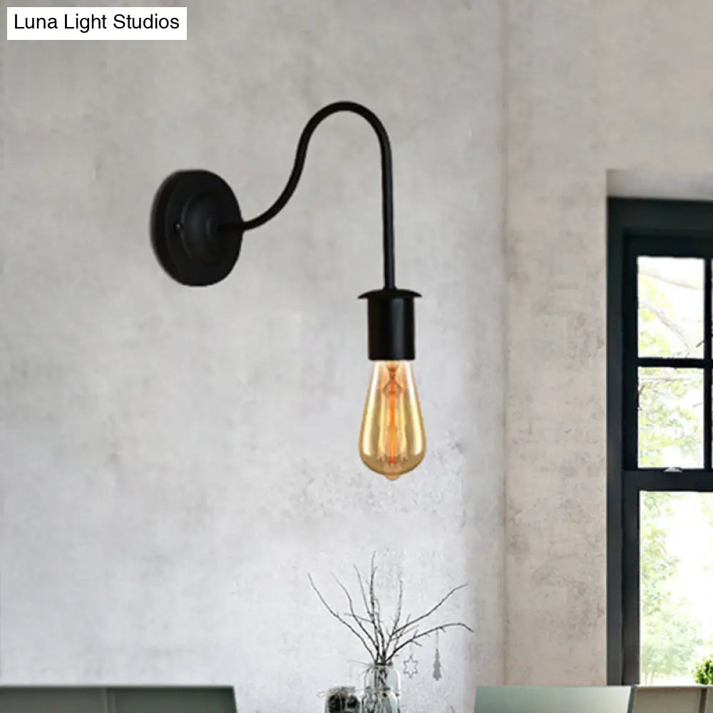 Lámpara de pared vintage de metal con brazo flexible de 7"/11" de diámetro y bombilla desnuda, color negro.
