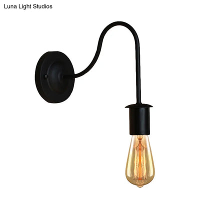 Lámpara de pared vintage de metal con brazo flexible de 7"/11" de diámetro y bombilla desnuda, color negro.