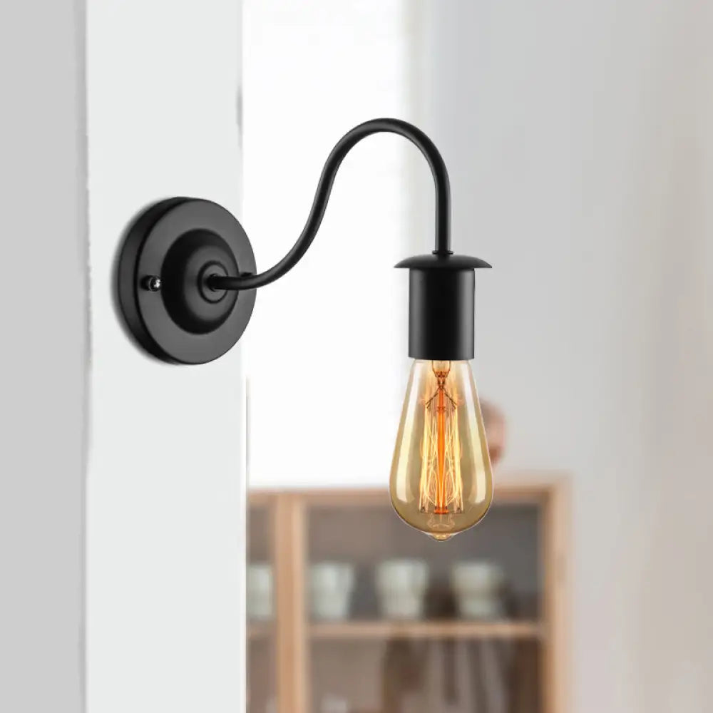 Lámpara de pared vintage de metal con brazo flexible de 7"/11" de diámetro y bombilla desnuda, color negro.