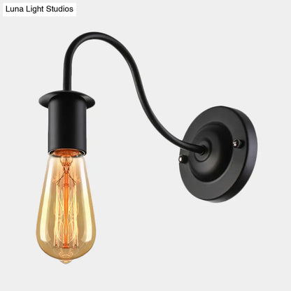 Lámpara de pared vintage de metal con brazo flexible de 7"/11" de diámetro y bombilla desnuda, color negro.