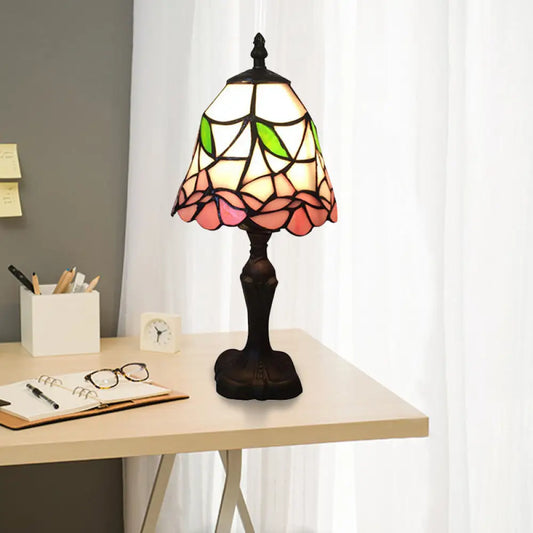 Lámpara de lectura estilo Tiffany con forma de campana de 18/15 cm de ancho y vitral rosa: perfecta para el dormitorio.