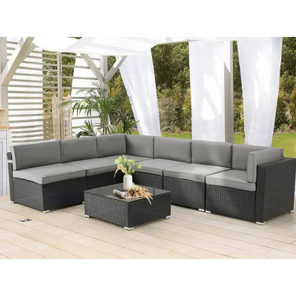 7-Piece Grey Wicker Patio Set