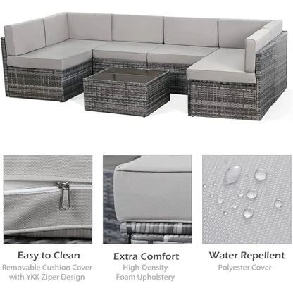 7-Piece Grey Wicker Patio Set