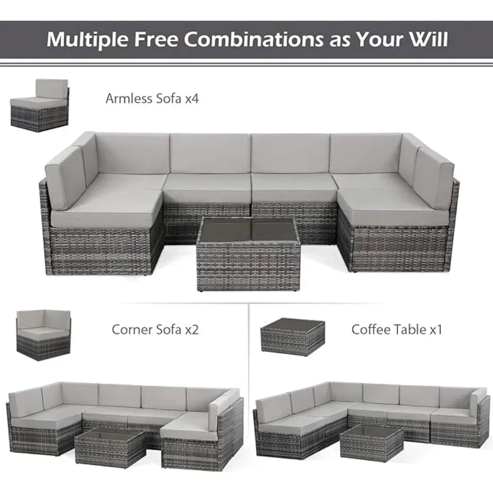 7-Piece Grey Wicker Patio Set