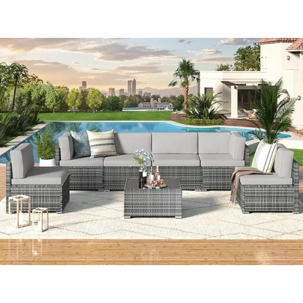 7-Piece Grey Wicker Patio Set