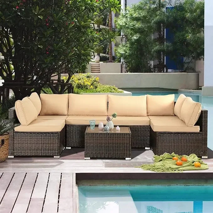 7-Piece Grey Wicker Patio Set