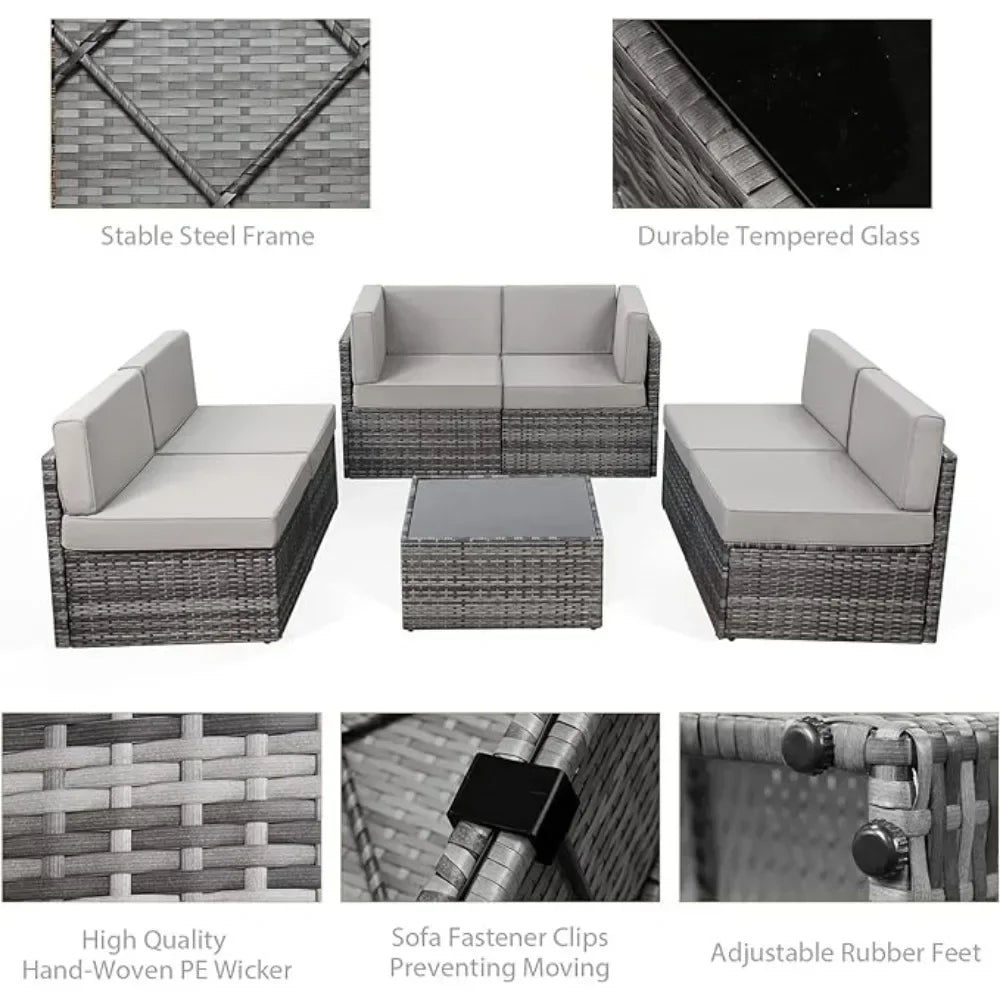 7-Piece Grey Wicker Patio Set