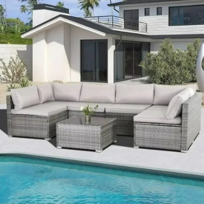 7-Piece Grey Wicker Patio Set