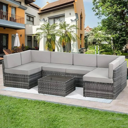 7-Piece Grey Wicker Patio Set