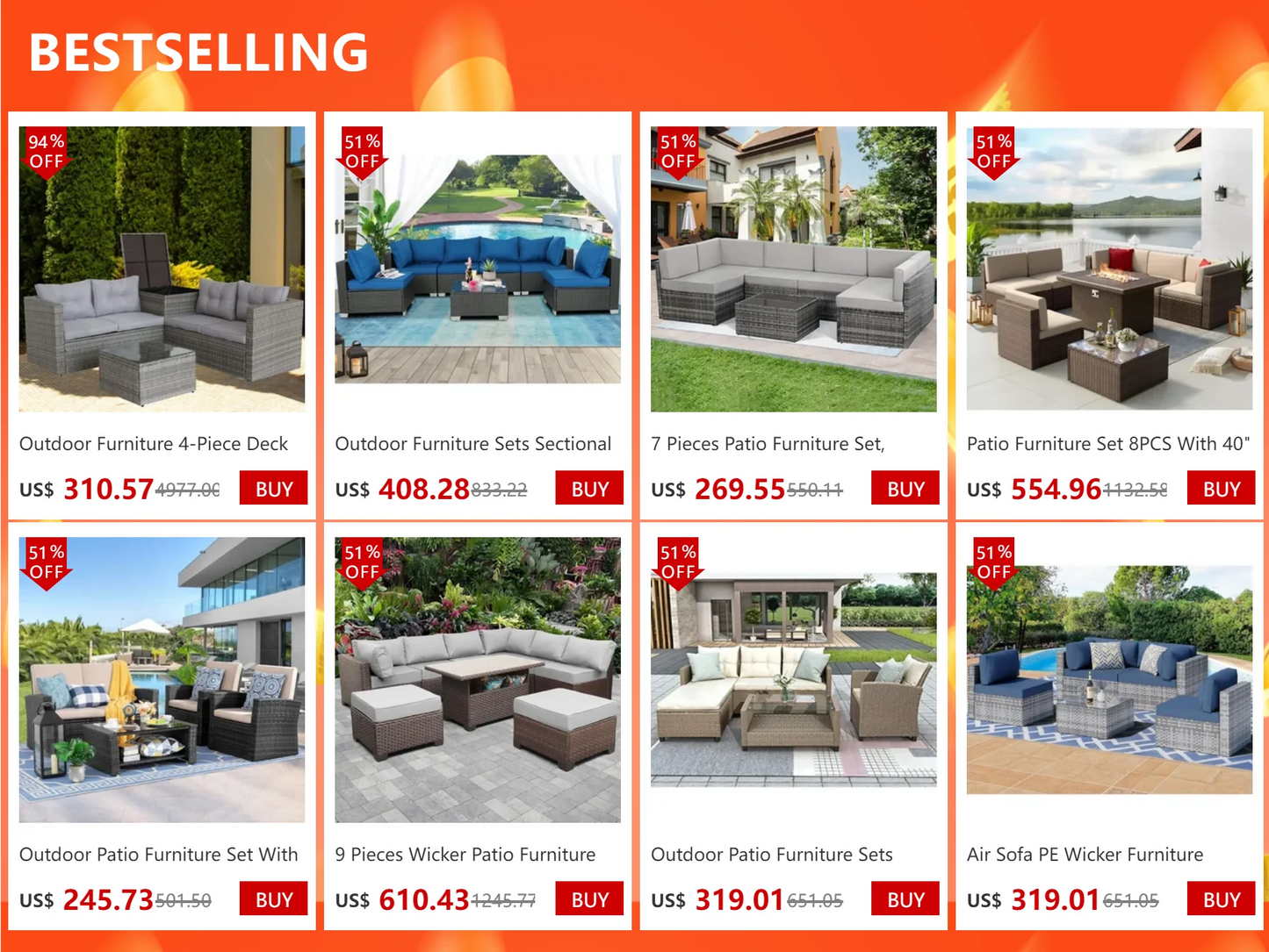 7-Piece Outdoor Rattan Sectional Sofa