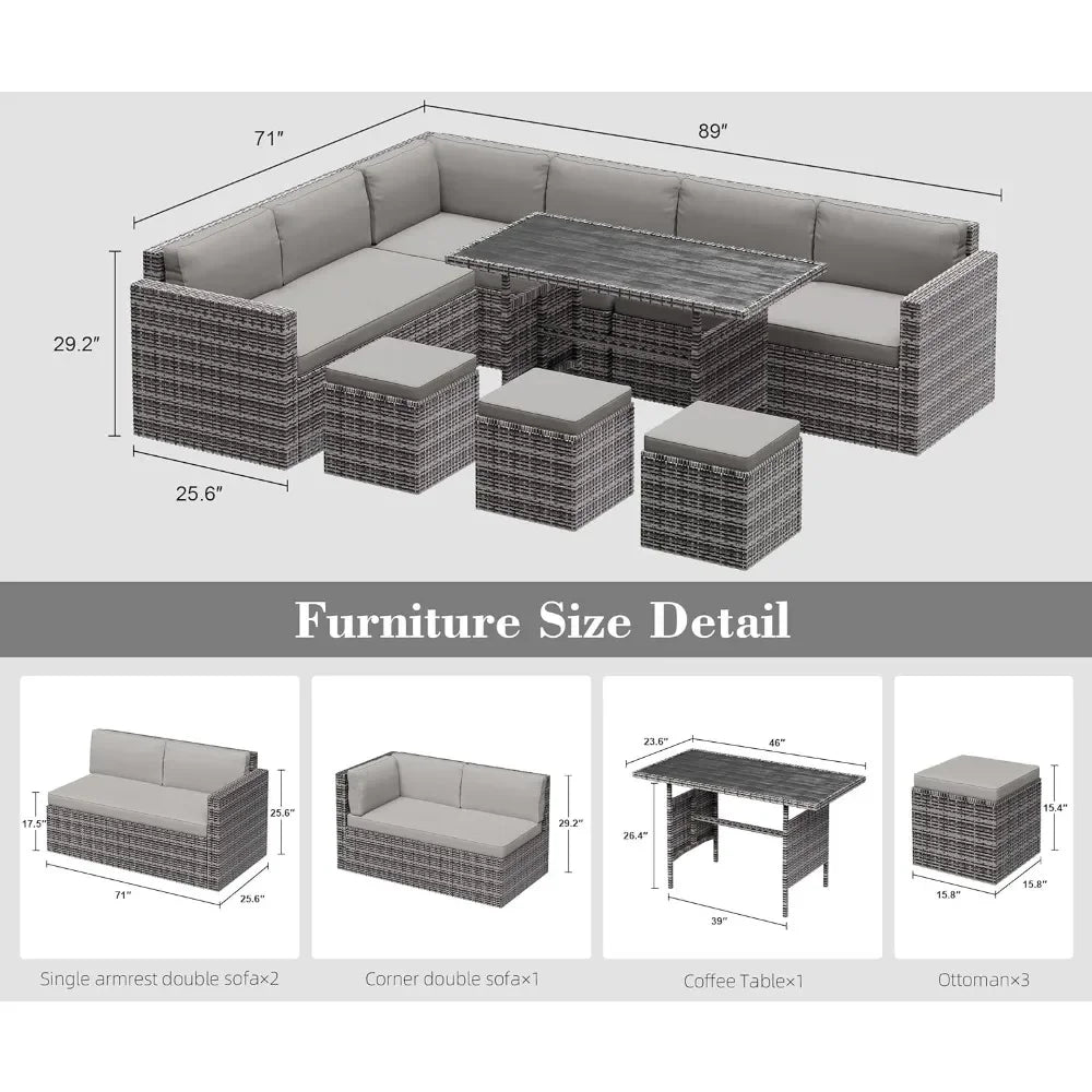 7-Piece Outdoor Rattan Sectional Sofa