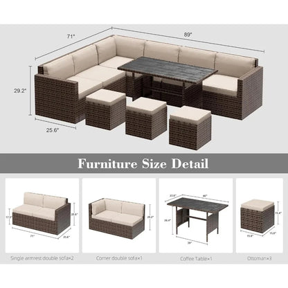 7-Piece Outdoor Rattan Sectional Sofa