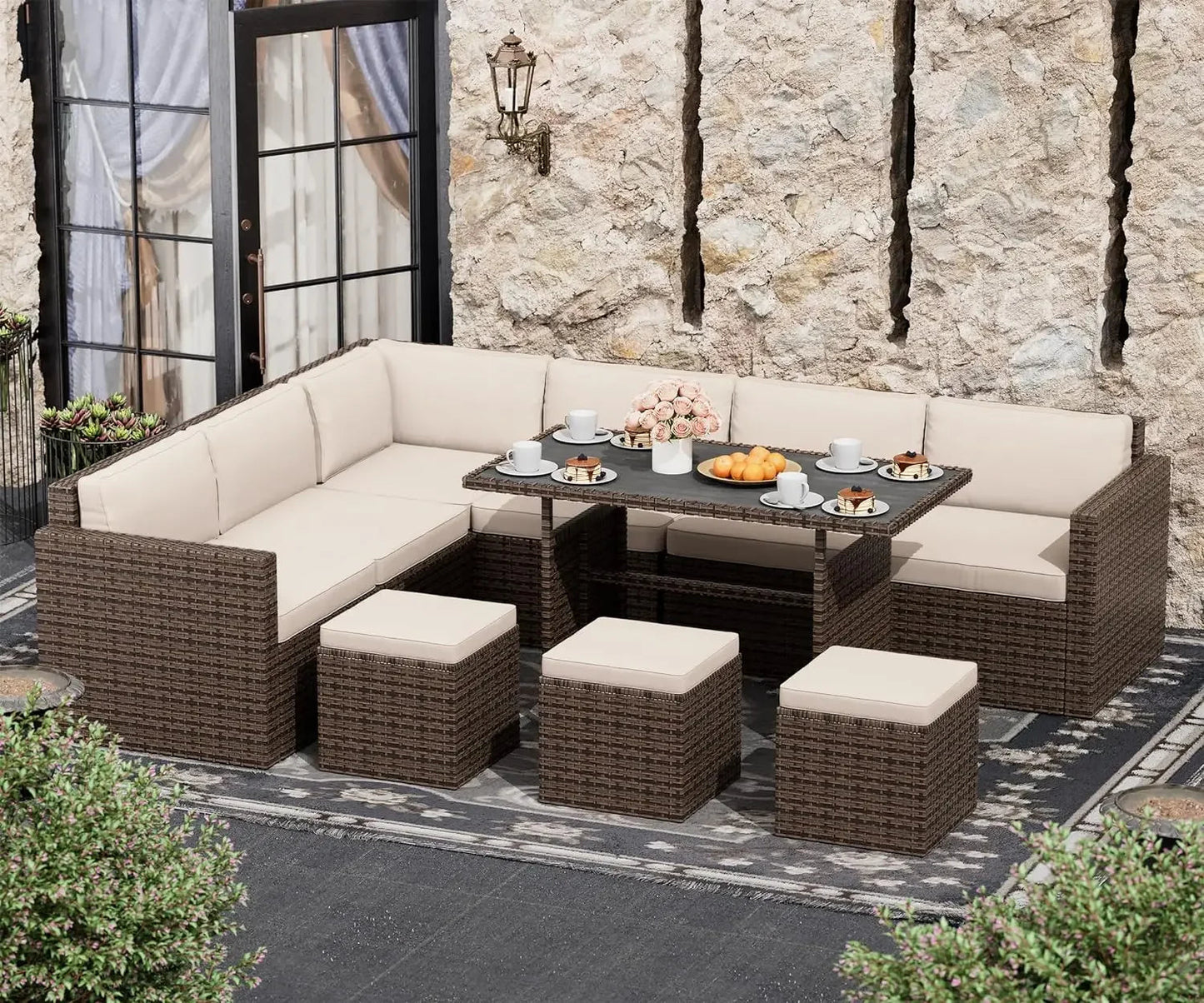 7-Piece Outdoor Rattan Sectional Sofa