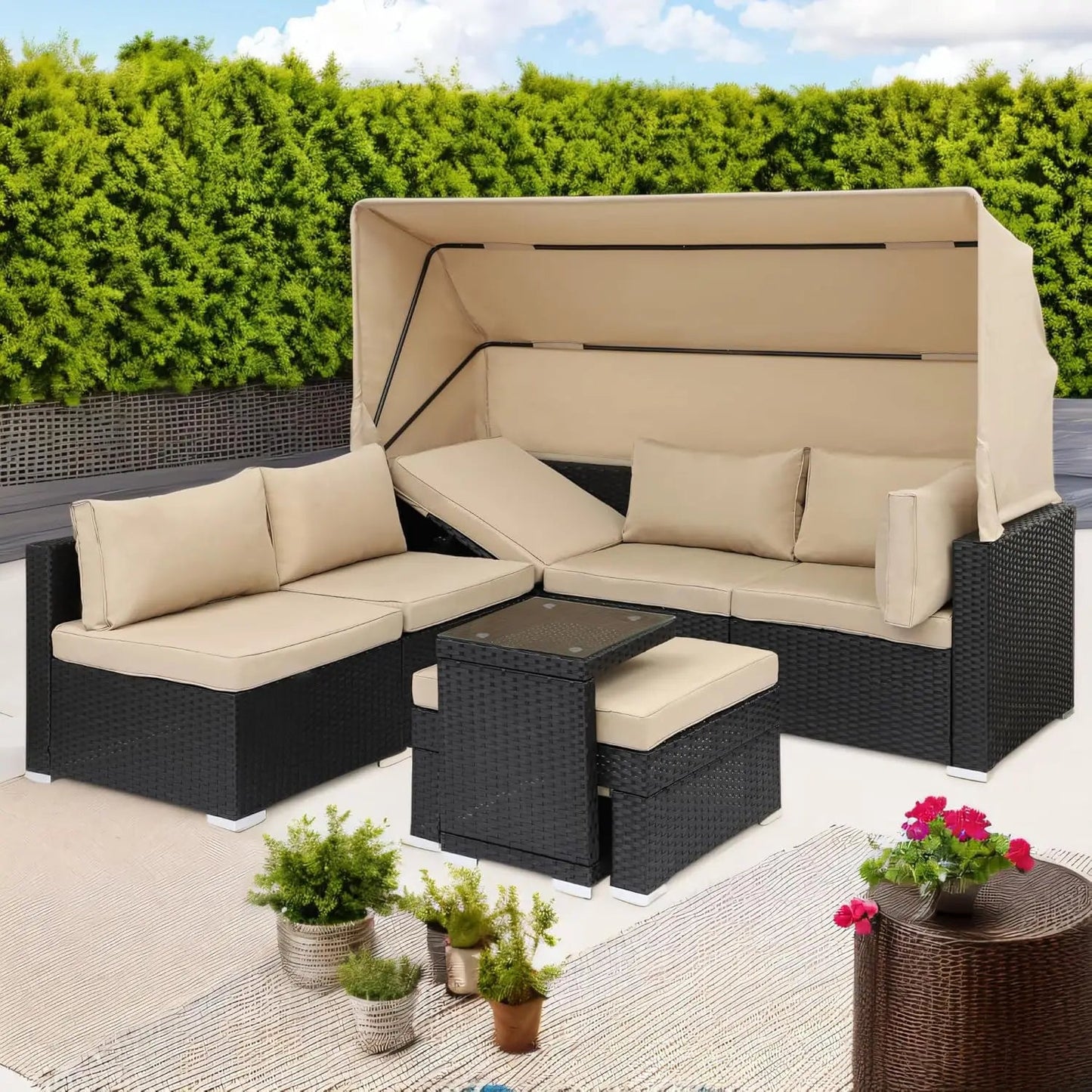 7-Piece Rattan Patio Daybed Set