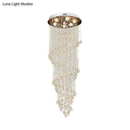 7-Light Modern Gold Crystal LED Swirling Strand Ceiling Lamp