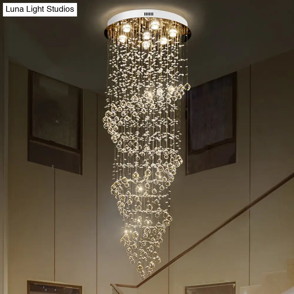 7-Light Modern Gold Crystal LED Swirling Strand Ceiling Lamp