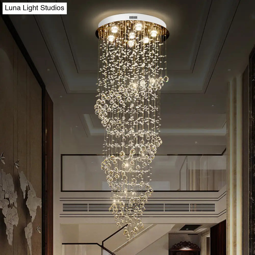 7-Light Modern Gold Crystal LED Swirling Strand Ceiling Lamp