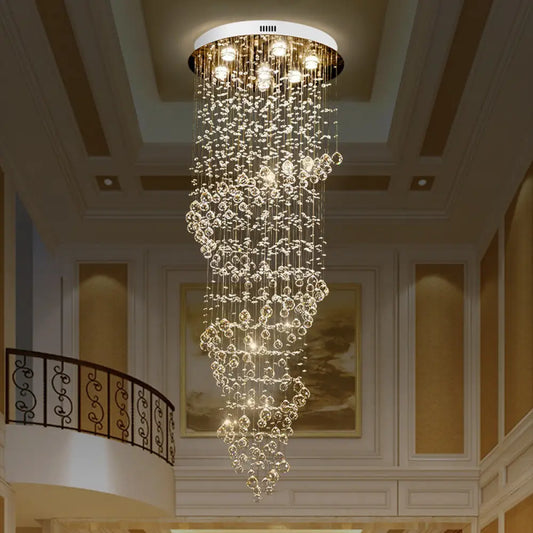 7-Light Modern Gold Crystal LED Swirling Strand Ceiling Lamp