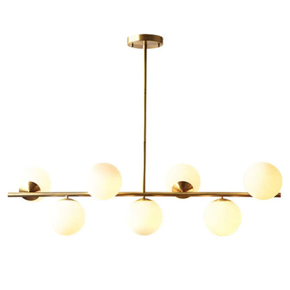 ديكوربايتس™ مصباح جزيرة معدني ذهبي حديث بسبعة مصابيح مع زجاج أبيض كروي - مثالي لطاولة الطعام