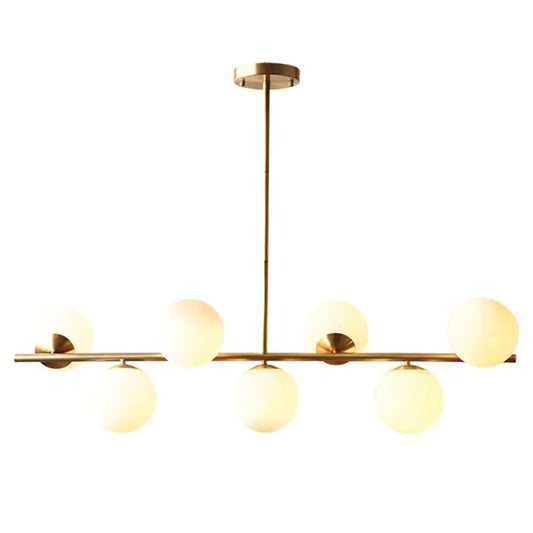 DecorBites™ 7-Light Modern Gold Metal Island Pendant with Spherical White Glass - Ideal for Dining Table