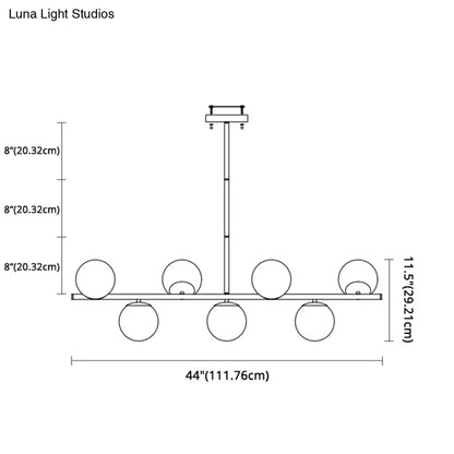 ديكوربايتس™ مصباح جزيرة معدني ذهبي حديث بسبعة مصابيح مع زجاج أبيض كروي - مثالي لطاولة الطعام