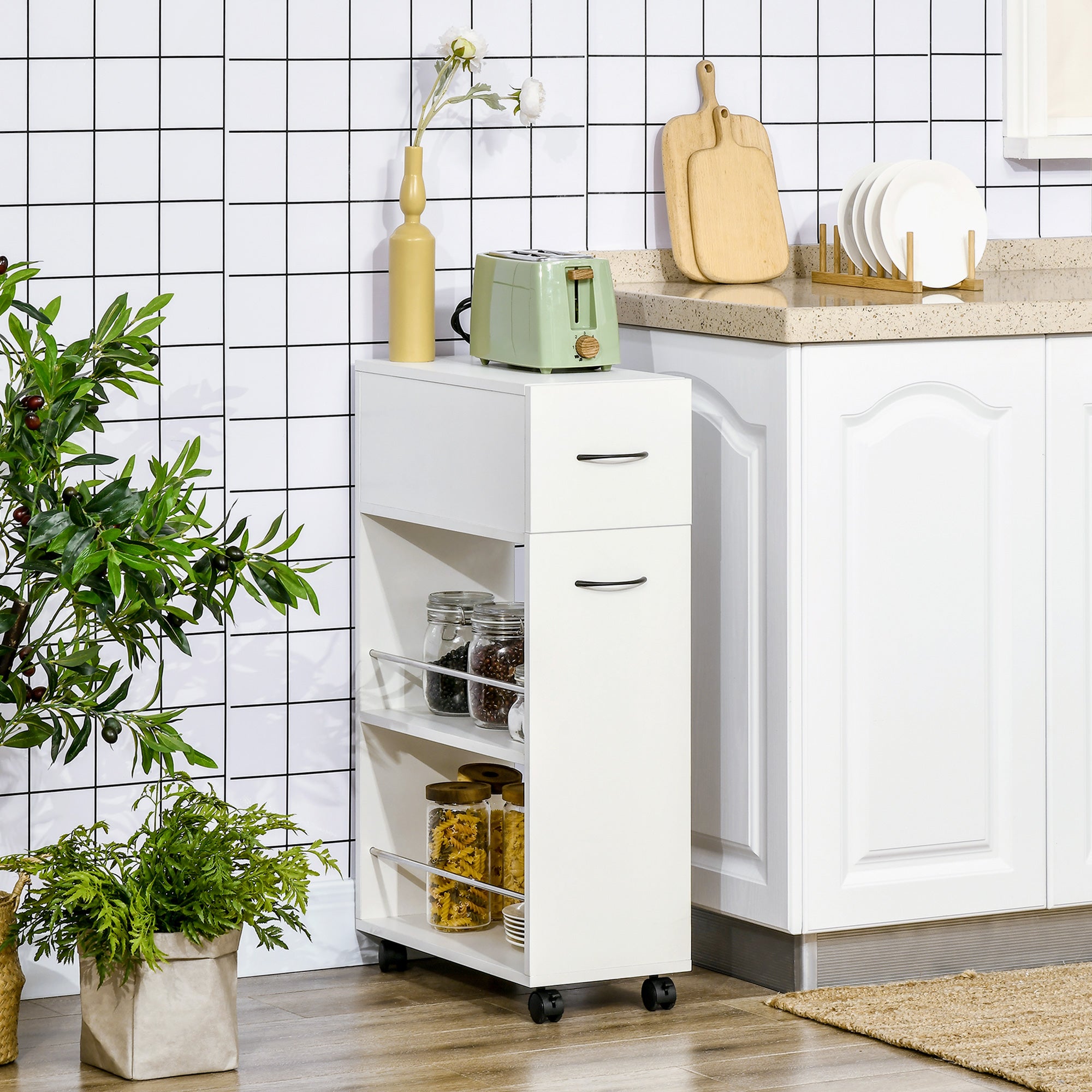 Gabinete de Almacenamiento Lateral Estrecho para Baño con Ruedas de 6.25" x 20.5" x 28.25"