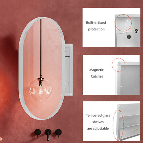 20x34 Zoll Ovales Einbauschrank aus Metallrahmen für das Badezimmer mit Spiegel und einstellbaren Regalen Nicht verfügbar Plattformen- Temu