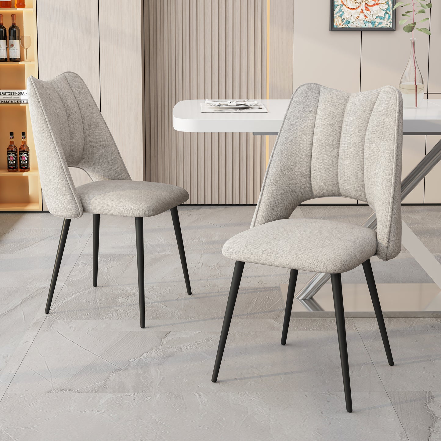 4-Chair Set Combination, Modern And Simple, With High Resilience Filling, Metal Legs, Adjustable Feet, Suitable For Kitchens And Dining Rooms,  Beige