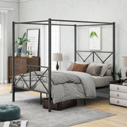 Black Metal Canopy Bed Sturdy Frame Design