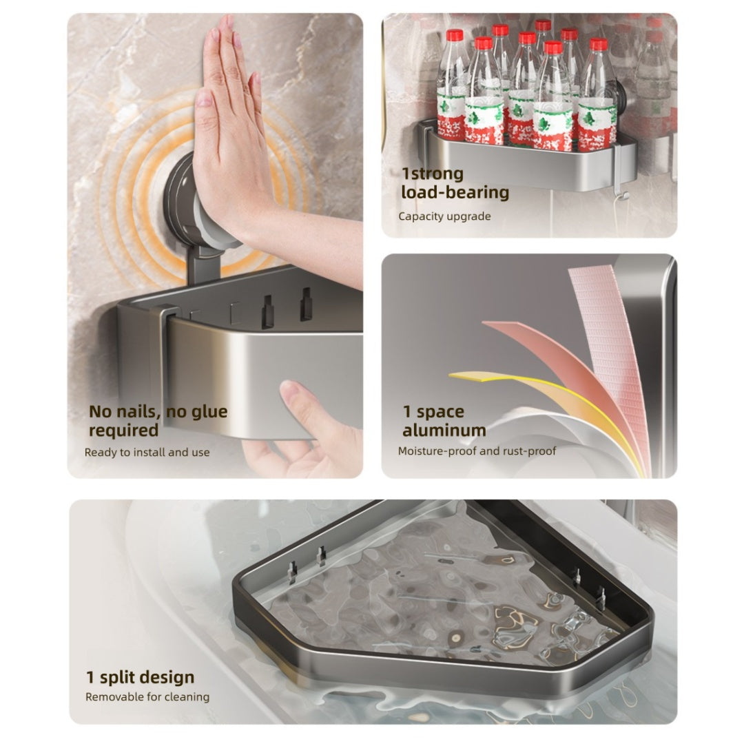 Gunmetal Suction Shower Shelf