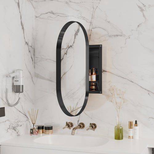 Metal Oval Wall Cabinet Recessed Adjustable Shelf