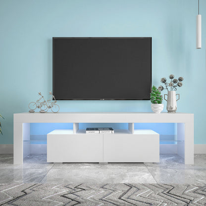 Modern White TV Stand, 20 Colors LED TV Stand W Remote Control Lights