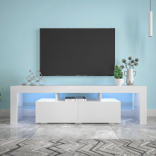 Modern White TV Stand, 20 Colors LED TV Stand W Remote Control Lights