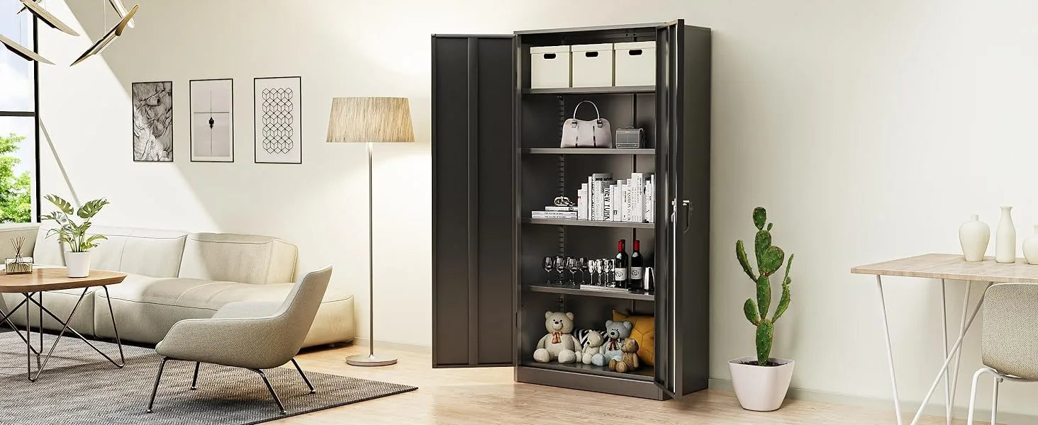 72-Inch Black Steel Storage Cabinet