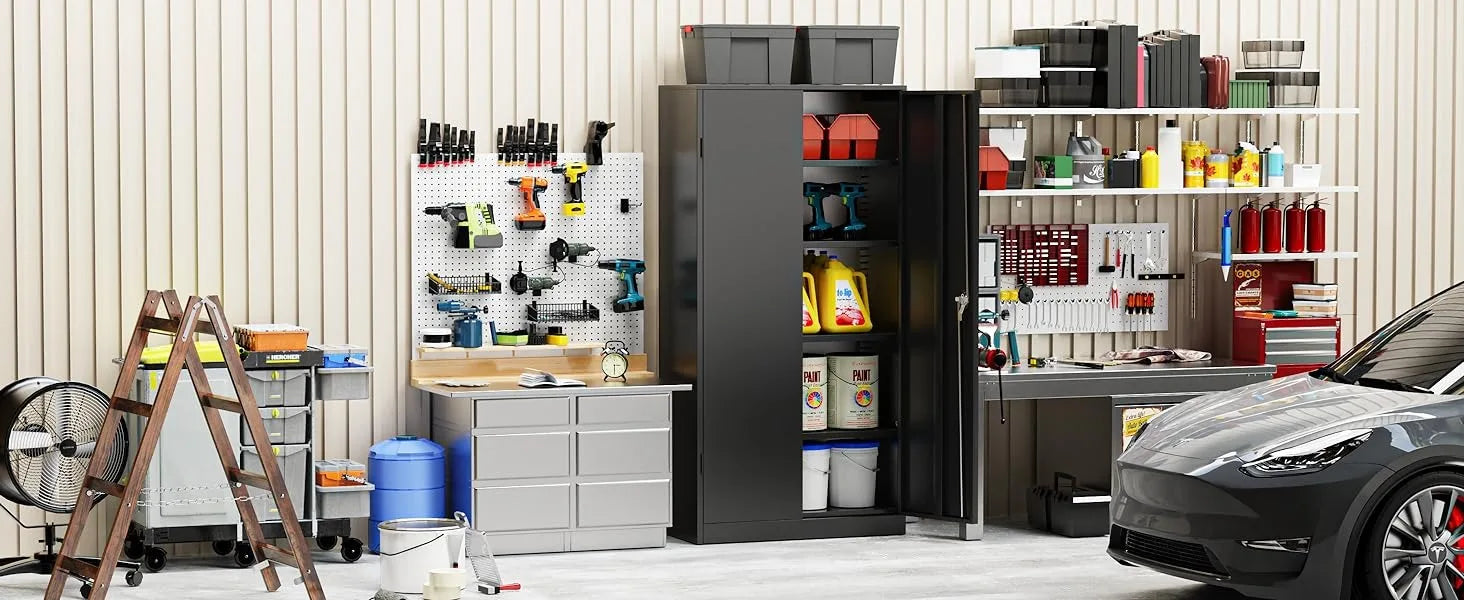 72-Inch Black Steel Storage Cabinet