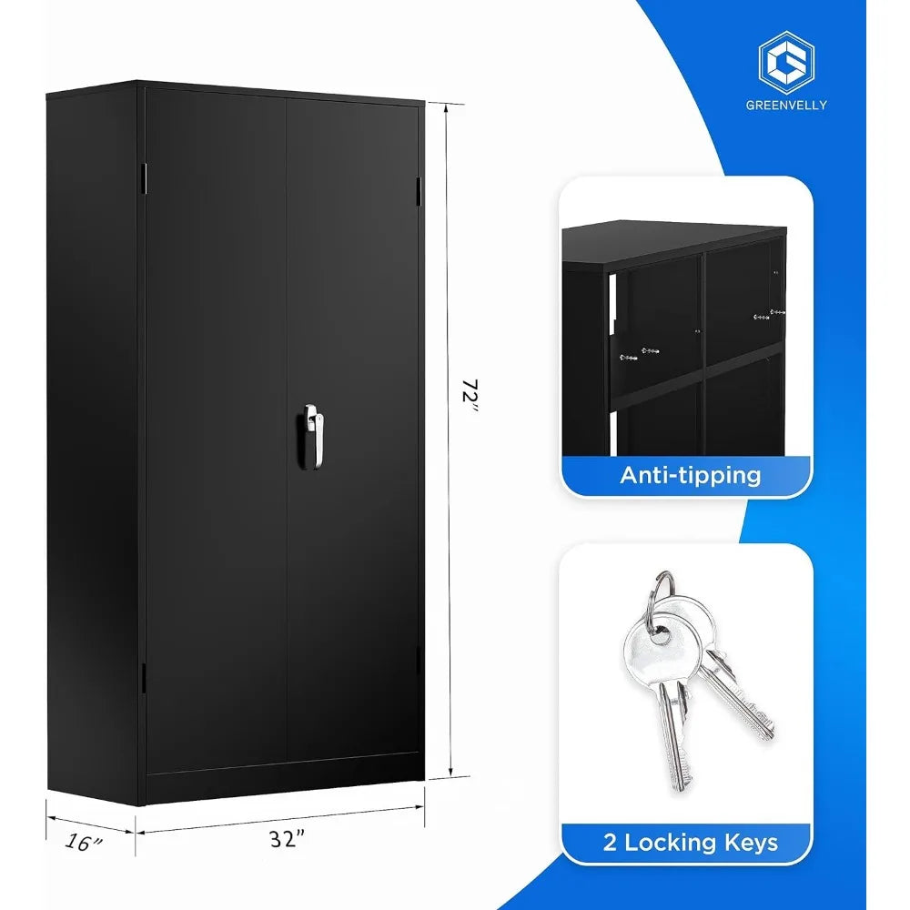 72-Inch Black Steel Storage Cabinet